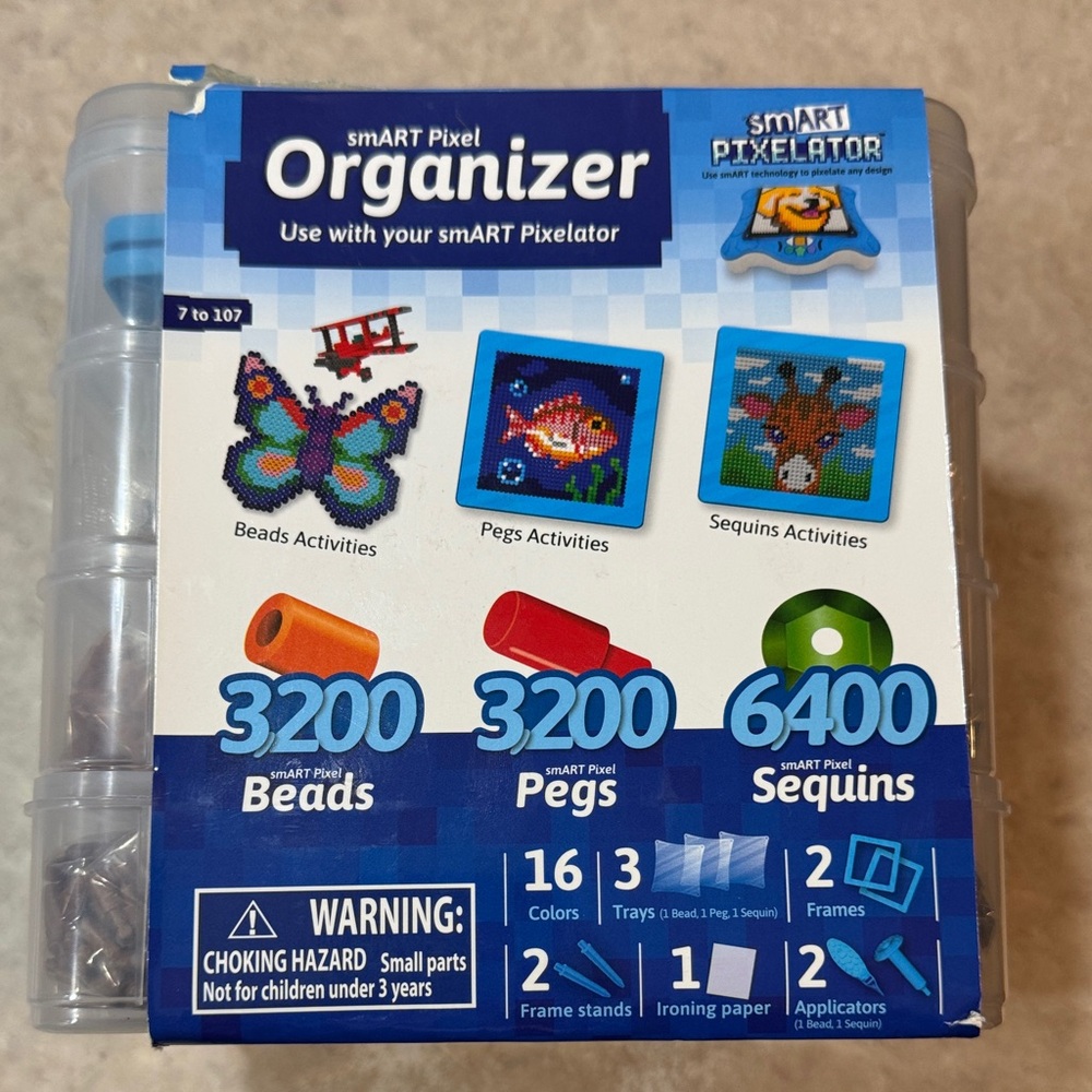 smART Pixel Organizer Beads Pegs Sequins Kit - Blue -Never Opened
